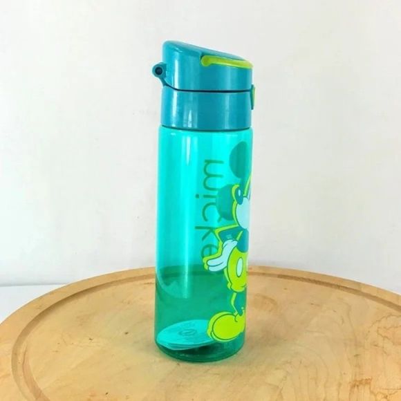 Disney Mickey Mouse Water Bottle Clear Green Yellow Push Button Opening 24 fl oz - Picture 3 of 7